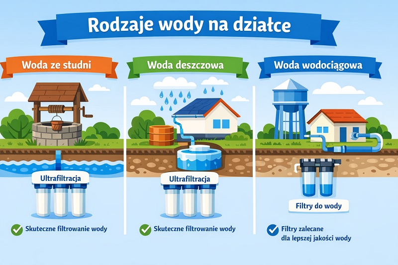 rodzaje wody na działce i sugerowany rodzaj filtracji wody