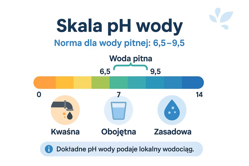 Skala pH wody od 0 do 14 - norma dla wody pitnej od 6,5 do 9,5